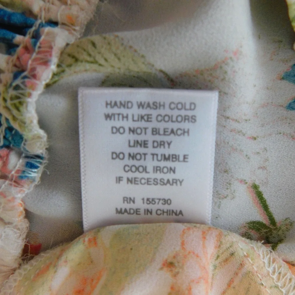 Rose + Olive Floral Smocked Blouse Cream Orange Pink Blue Long Sleeve Large - Picture 9 of 10
